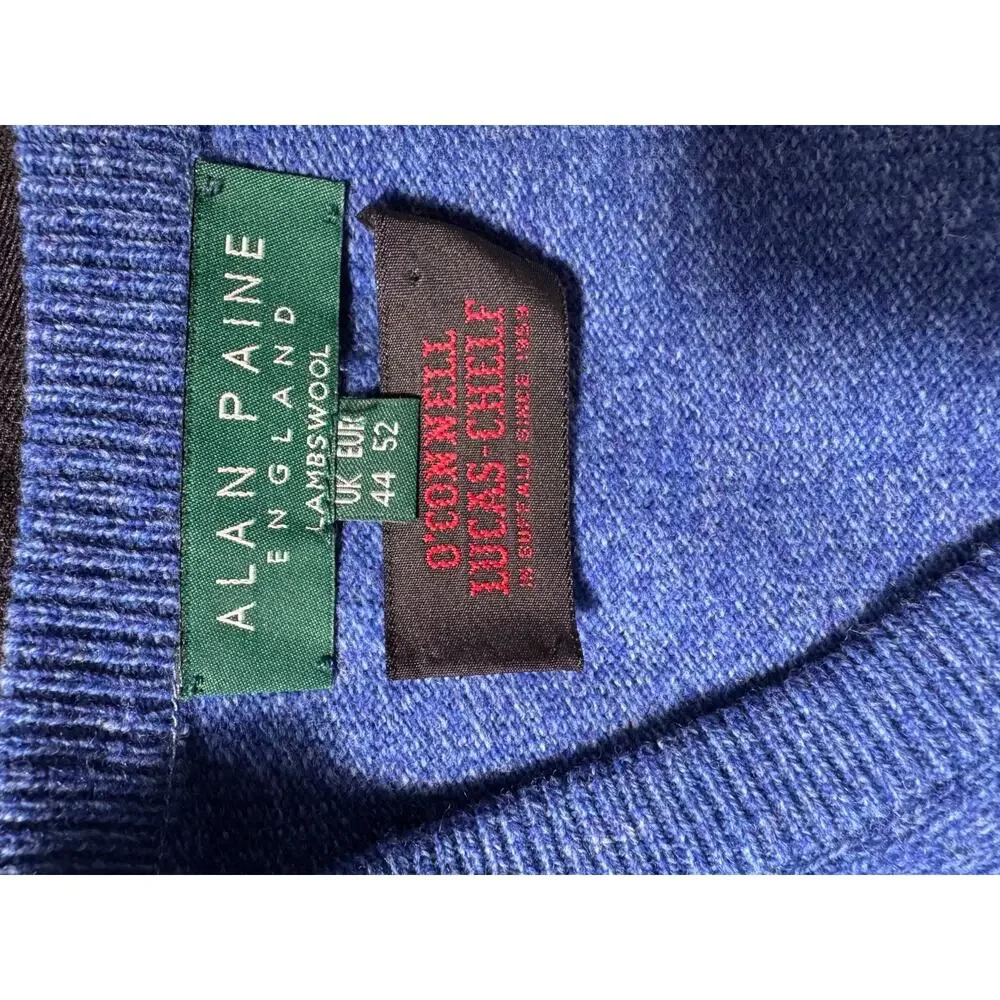 Alan Paine Lambswool Blue V Neck Sweater for O'Connell's of Buffalo 42 Large